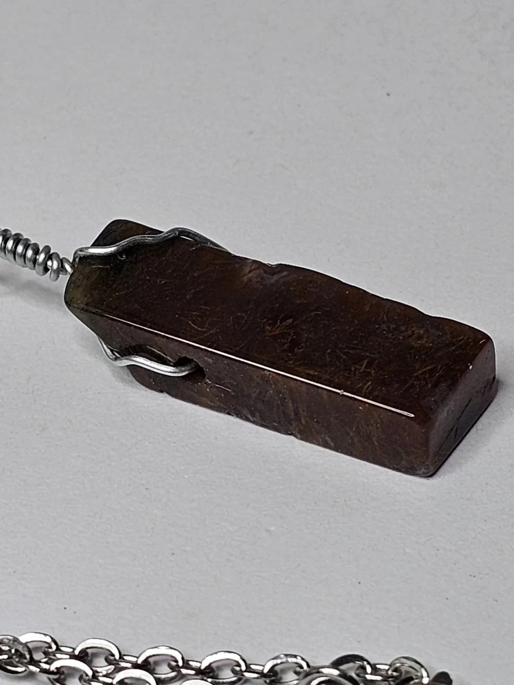 Men's/Women's Brown Stone Pendant Necklace - Silver Chain